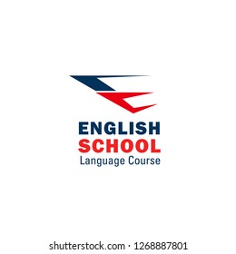 Letter E icon for English language school or foreign languages study university. Vector British flag color symbol of letter E for premium education courses and international college design