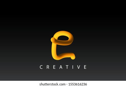 Letter e Icon Font Design With Liquid Color Path. 3d Gradient Lettering Vector Illustration. Bubble font with glint.
