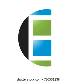 letter E icon in green blue and black-vector drawing