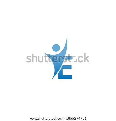 Letter E  icon logo with abstrac sucsess man in front, alphabet logo icon creative design illustration