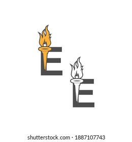 Letter E icon logo combined with torch icon design illustration
