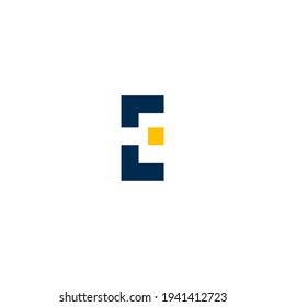 Letter E icon logo, cut design vector template, blue yellow color
