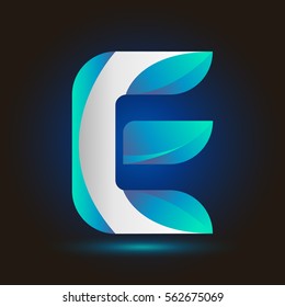 Letter E icon and logo template.  New design and elegant typographic concept. twisted, gradient blue and green with white line
