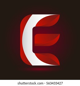 Letter E icon and logo template.  New design and elegant typographic concept. twisted, red and white