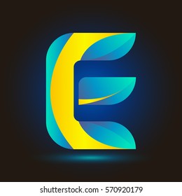 Letter E icon and logo template.  New design typographic. twisted. blue and yellow line