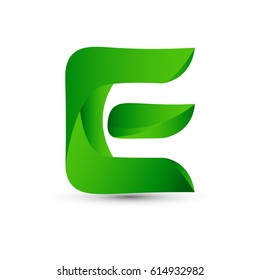 Letter E icon and logo template. elegant typographic with twisted green