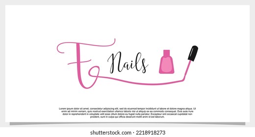 letter e with icon nail polish logo design template