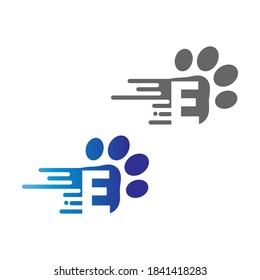 Letter E  icon on paw prints logo design 