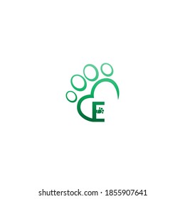 Letter E  icon on paw prints logo design