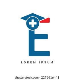 Letra E con logotipo de columna de icono. Usable para negocios, ciencias, salud, medicina, hospitales y logotipos de la naturaleza