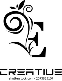 letter E INITIAL Black flower alphabet 