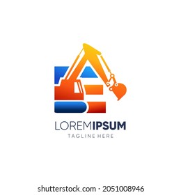 Letter E Initial Excavator Logo Design Vector Icon Graphic Illustration Background Template