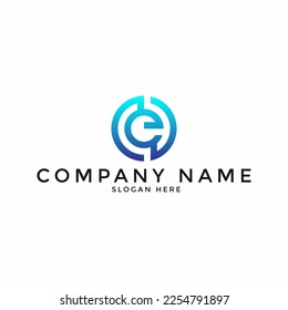 letter E initial gradient monogram alphabet logo design with circle