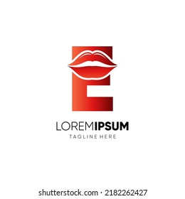 Letter E Initial Lips Logo Design Vector Icon Graphic Emblem Illustration