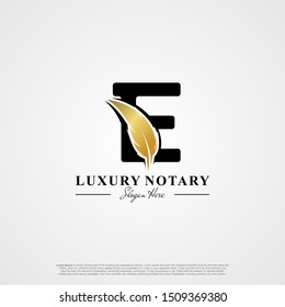 Letter E Initial logo with Feather Luxury gold.