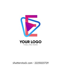 Letter E Initial Play Logo Design Vector Icon Graphic Emblem Illustration