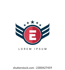 Letter E initial shield with wings logo design