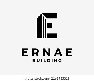 Letter E Initials Building Apartment Architecture Exterior Simple Minimal Icon Vector Logo Design