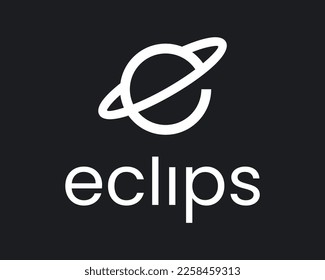 Letter E Initials Planet Ring Space Cosmos Orbit Galaxy Line Simple Minimalist Vector Logo Design