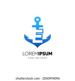 Letter E Intial Anchor Logo Design Vector Icon Graphic Illustration Background Template