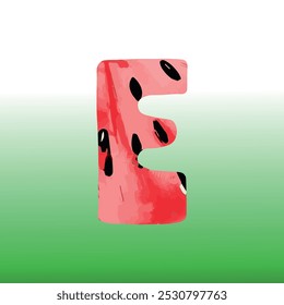 
Letter E isolated on gradient background. Smooth transition from white to green. Watermelon texture. Vector illustration.