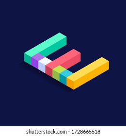 Letter E Isometric colorful cubes 3d design, three-dimensional letter vector illustration isolated