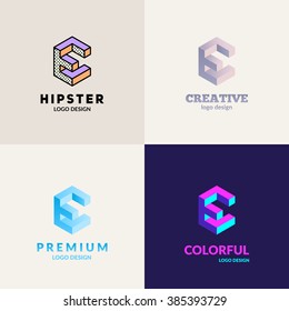 Letter "E" isometric logo design set.