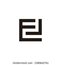 Letra E y J, símbolo geométrico cuadrado número 2 vector de logotipo simple