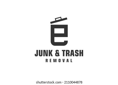 Letter E for junk removal logo design, environmentally friendly garbage disposal service, simple minimalist design.