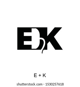 letter E and K with power jack inside, electric logo template, initials logo template