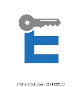 Letter E Key Logo Combine With House Locker Key For Real Estate and House Rental Symbol Vector Template