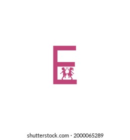 Letter E and kids icon logo design vector template