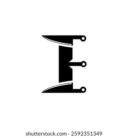 Letter E knife logo design template inspiration. Letter E knife logo for culinary brands, knife makers, and chefs.