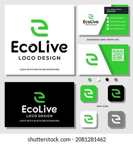 La letra e L naturaleza deja el diseño del logotipo con la plantilla de la tarjeta de visita.