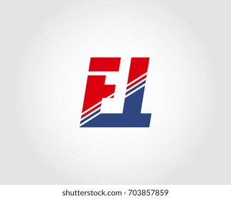 Letter E and L red and blue combination logo