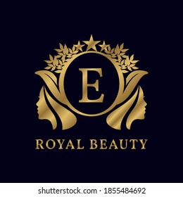 letter E with ladies face luxurious alphabet for bridal, wedding, beauty care logo, personal branding image, make up artist, or any other royal brand and company