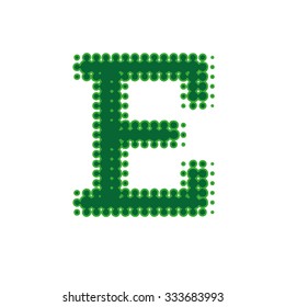 Letter E of the latin alphabet in a halftone dot newsprint style.