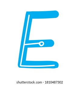 Letter E of the Latin alphabet isolated on a white background as a brand, logo, emblem for business. Blue vector stock illustration with cute letter in comic style for design