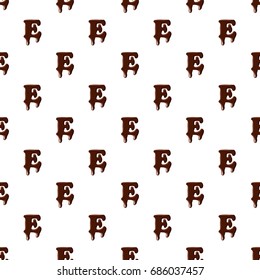 Letter E from latin alphabet with numbers and symbols made of dark melted chocolate