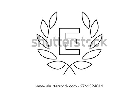 Letter E with laurel wreath line icon for alphabet logo branding education and excellence award.Editable stroke, Vector illustration, Line art Icon, Symbols.