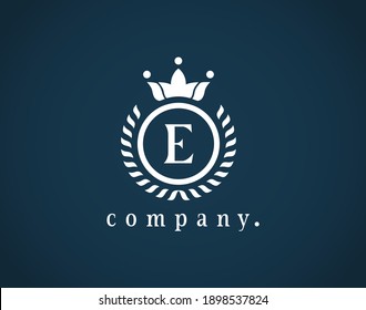 Letter E laurel wreath logo template. Luxury letter with a crown. Elegant emblem for Book design, Restaurant, Cafe, Boutique, Hotel, Heraldic, Jewelry. Beautiful royal initials letter.
