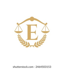 Letter E, Laurel Wreath and Scale of Justice logo 001