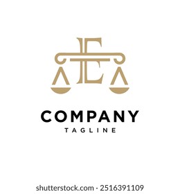 Letra E Law Scale Justice logotipo ícone vetor