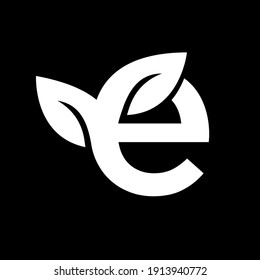 letter E leaf capital black vector logo illustration design isolated background