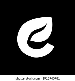 letter E leaf capital black vector logo illustration design isolated background