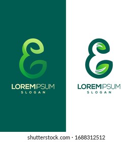 letter E leaf colorful logo template 