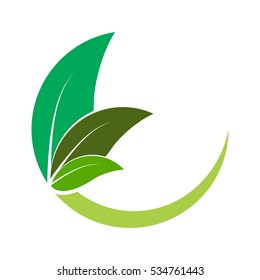 letter e with leaf or leaf with crescent logo design