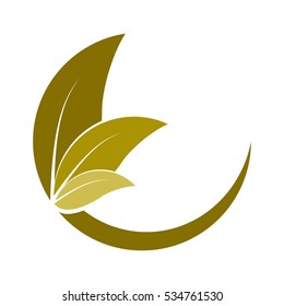letter e with leaf or leaf with crescent logo design