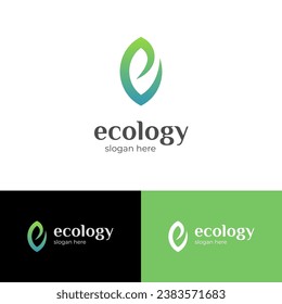 Letter e leaf eco logo icon design with leaf graphic element symbol for ecology, herbal vector logo template