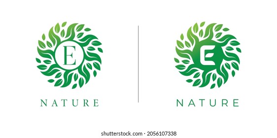 Logo de la Letra E Leaf Flower. Plantilla de logotipo del vector